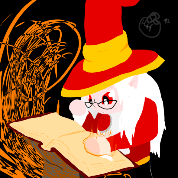 a chibi version of one of my characters reading a book about fire magic